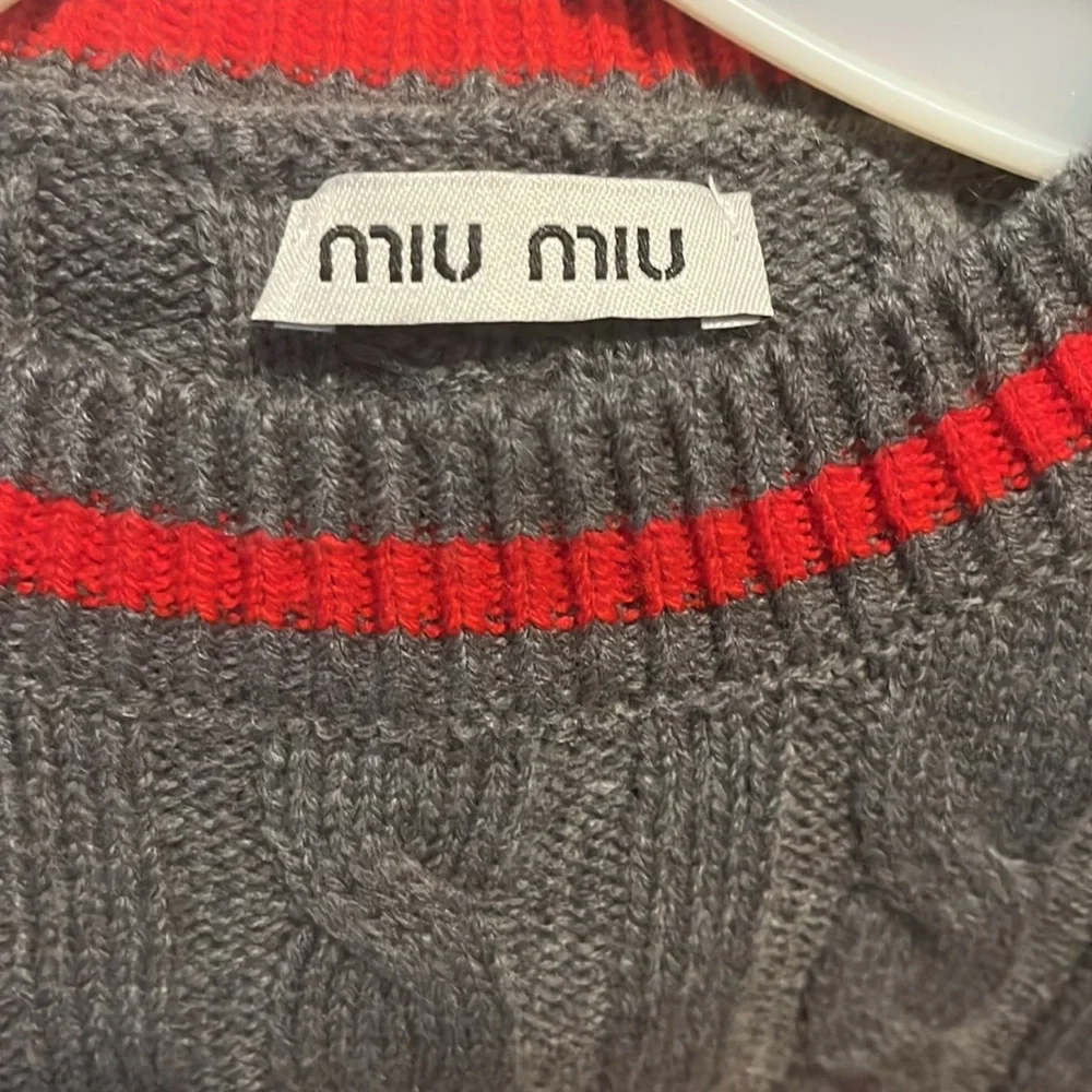 Miu Miu Wool Women’s Grey Red Cropped Sweater Size Small